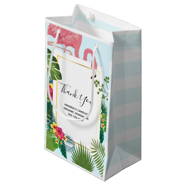 Cute Pink Flamingo Tropical Theme Business Small Gift Bag (Front Angled)