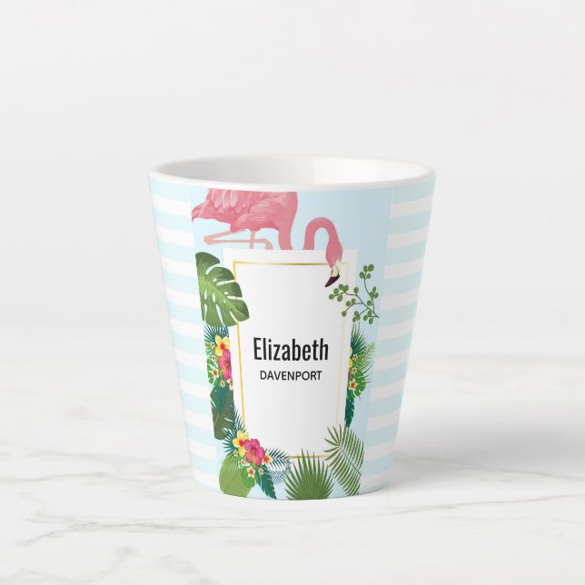 Cute Pink Flamingo Tropical Theme Latte Mug (Front)