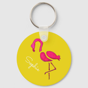 Cute pink flamingo unique bird key ring