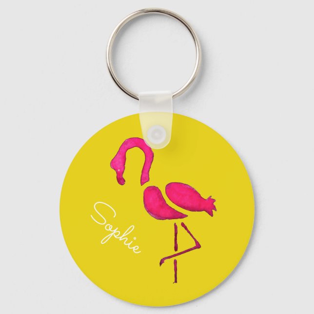 Cute pink flamingo unique bird key ring (Front)