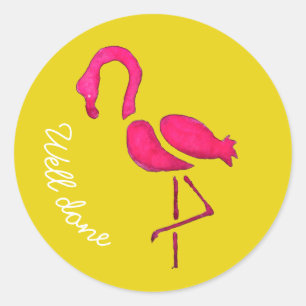 Cute pink flamingo unique bird well done classic round sticker