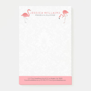 Cute pink Flamingo White Damasks Background Post-it Notes