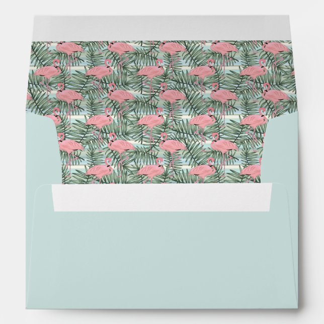 Cute Pink Flamingoes And Palm Leafs Pattern Envelope (Back (Bottom))