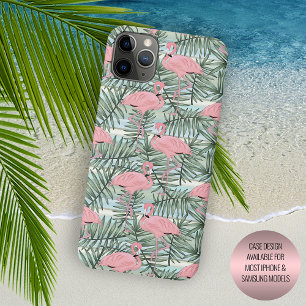 Cute Pink Flamingoes Palm Leafs Art Pattern iPhone 15 Pro Max Case