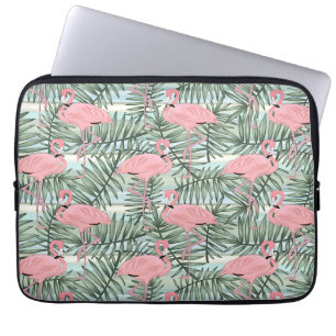 Cute Pink Flamingoes Palm Leafs Art Pattern Laptop Sleeve