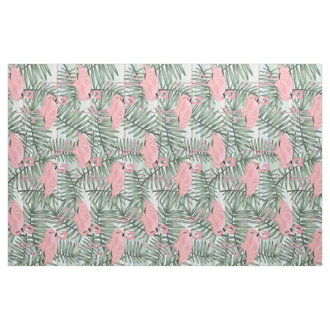 Cute Pink Flamingoes Palm Leafs Pattern Fabric (Fat Quarter)