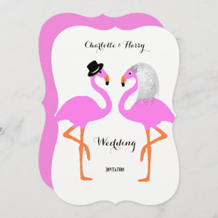 Cute Pink Flamingos Bride & Groom Wedding Invitation