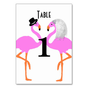 Cute Pink Flamingos Bride & Groom Wedding Table Number