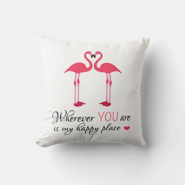 Cute Pink Flamingos in Love Cushion (Front)