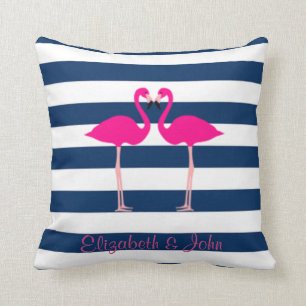 Cute Pink Flamingos In Love,Striped-Personalised Cushion