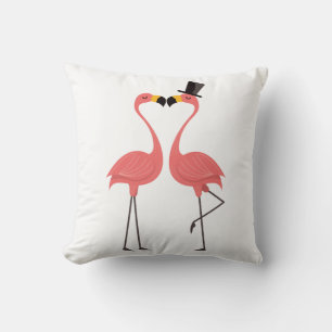 Cute Pink Flamingos Love Tropical Wedding Beach Cushion
