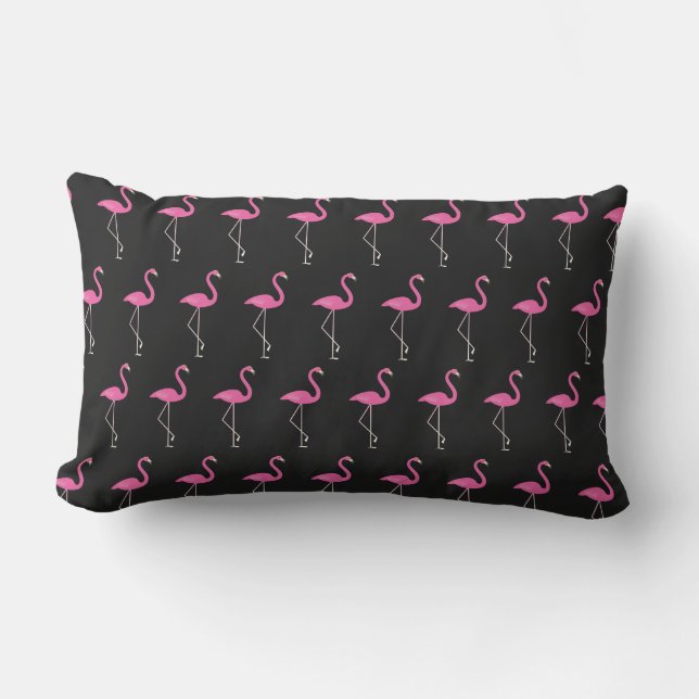 Cute Pink Flamingos on Black - Outdoor Outdoor Cushion (Front)