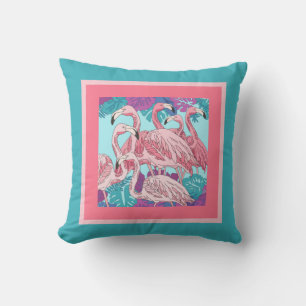 Cute pink flamingos on pink & mint cushion