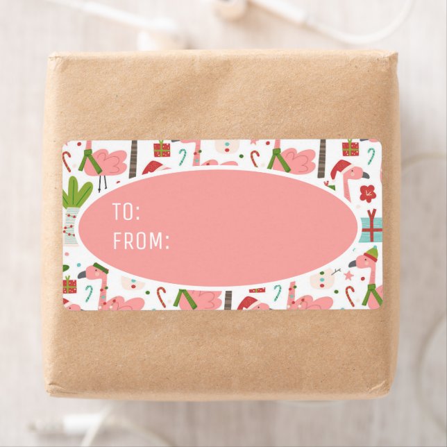 Cute Pink Flamingos Santa Hat Christmas To From (Insitu)
