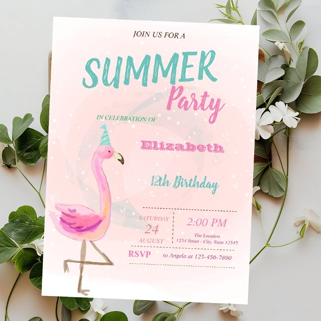 Cute Pink Flamingos Summer Birthday Party  Invitation (Creator Uploaded)