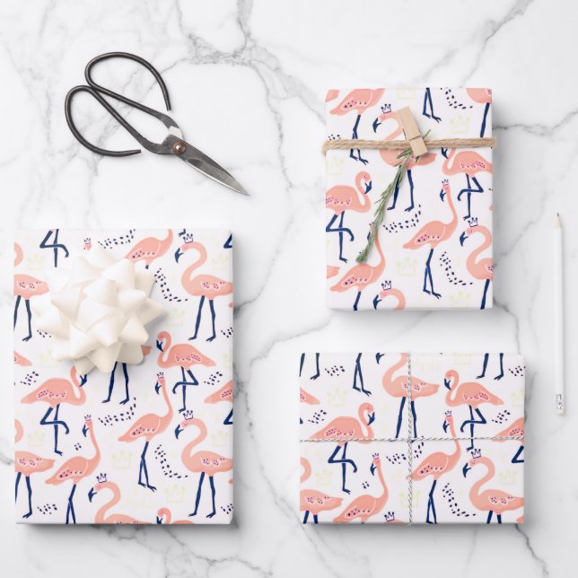 Cute pink flamingos wrapping paper sheet (Front)