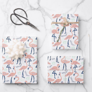Cute pink flamingos wrapping paper sheet