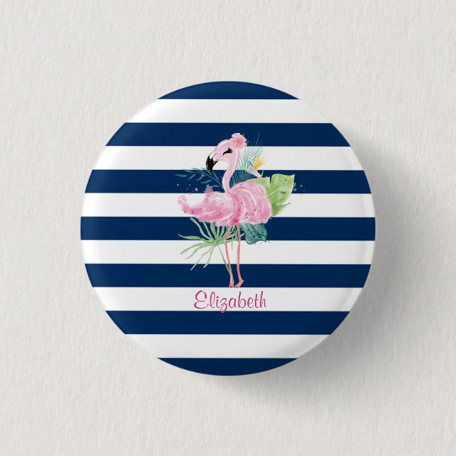 Cute Pink FlamingosTropical Leaf,Striped   3 Cm Round Badge (Front)