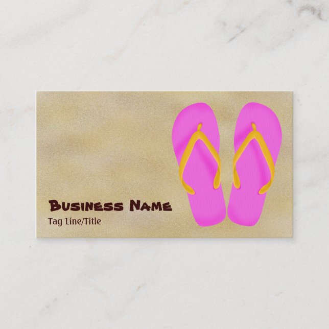Cute Pink Flip Flops on Sand Beach Business Card (Front)