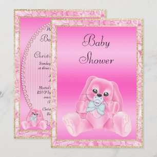 Cute Pink Floppy Ears Bunny Baby Shower Invitation