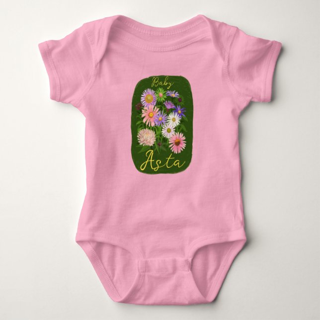 Cute Pink floral Baby bodysuit one-piece asters  (Front)