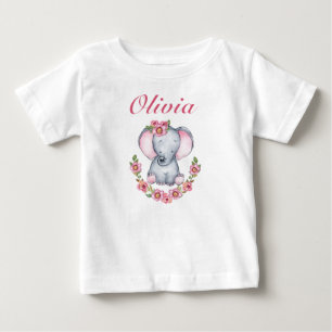 Cute Pink Floral Baby Elephant Girls T-Shirt
