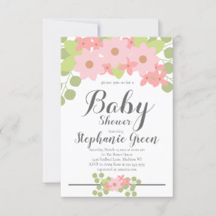 Cute Pink Floral Baby Shower Invitation