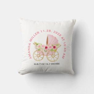 Cute pink floral baby Stroller Baby Birth Date Cushion