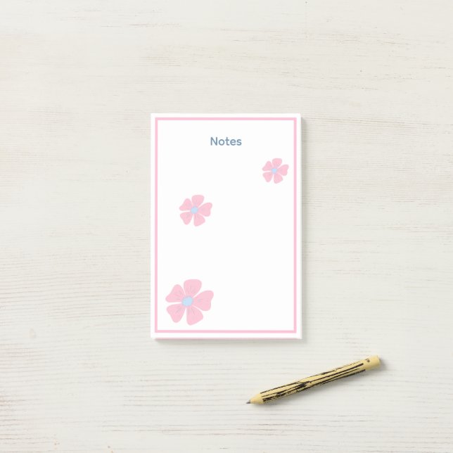 Cute Pink Floral Border Notes Notepad (On Desk)