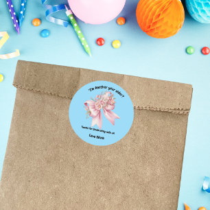 Cute Pink Floral Bow Girl Birthday  Classic Round Sticker