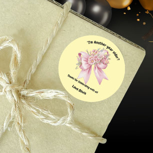 Cute Pink Floral Bow Girl Birthday  Classic Round Sticker