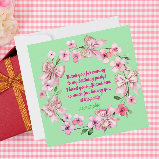 Cute Pink Floral Bow Girl Photo Birthday  Thank You Card (Creator Uploaded)
