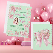  Cute Pink Floral Bow Girly Photo Birthday 