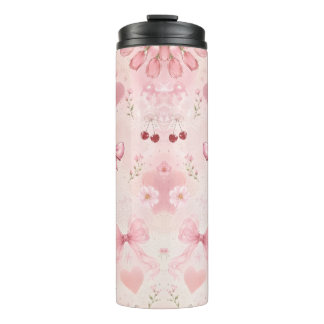 Cute Pink Floral Bow Thermal Tumbler