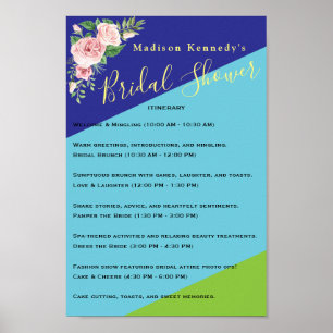 Cute Pink Floral 🌸 Bridal Shower Itinerary  Poster