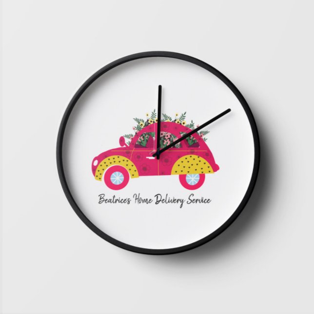 Cute Pink Floral Car Large Clock (Creator Uploaded)