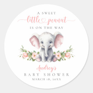Cute Pink Floral Elephant Baby Girl Shower Classic Round Sticker