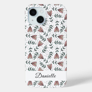 Cute Pink Floral Flowers Pattern Name iPhone 15 Case