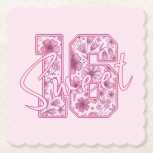 Cute Pink Floral Flowers Sweet 16 Birthday Party Paper Coaster