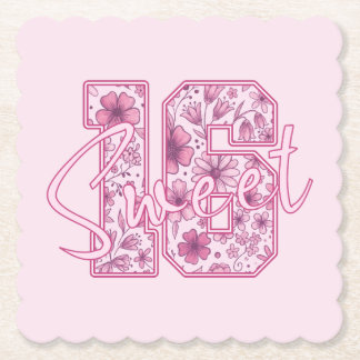 Cute Pink Floral Flowers Sweet 16 Birthday Party Paper Coaster
