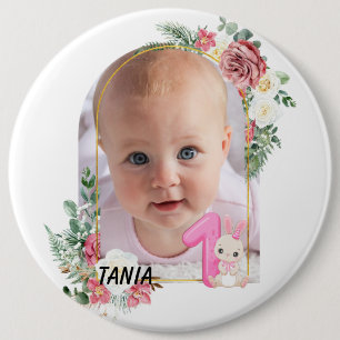 Cute pink Floral Frame Baby girl First christmas 6 Cm Round Badge