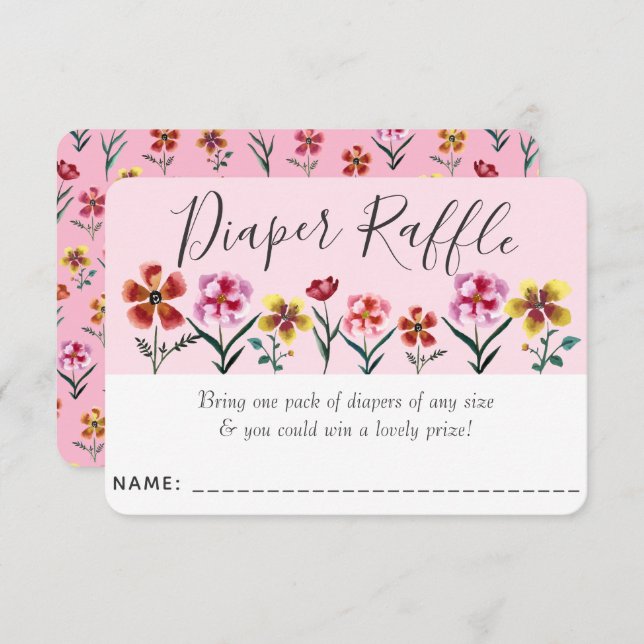 Cute Pink Floral Girl Baby Shower Diaper Raffle  Enclosure Card (Front/Back)