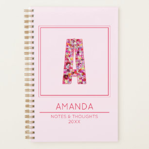 Cute Pink Floral Girly Monogrammed Letter A Planner