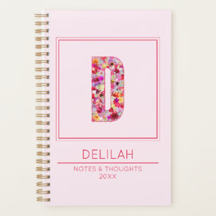 Cute Pink Floral Girly Monogrammed Letter D Planner