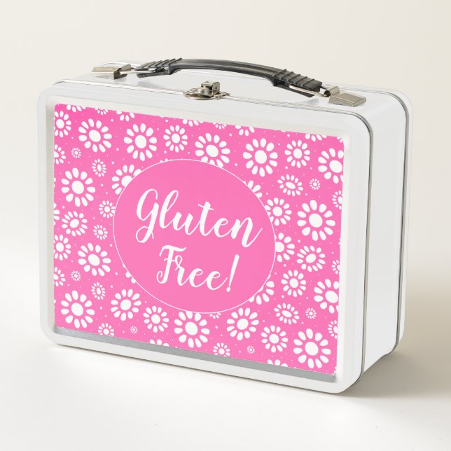 Cute Pink Floral Gluten-Free  Metal Lunch Box (Front)