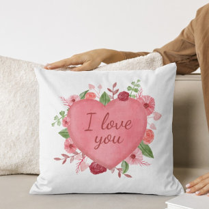 Cute Pink Floral Heart I love You Mum Mothers Day  Cushion