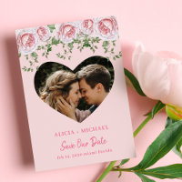 Cute pink floral heart photo wedding