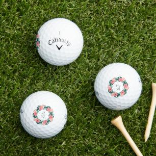 Cute Pink Floral Hibiscus Monogrammed Golf Balls