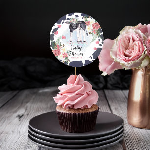 Cute Pink Floral Holy Cow Girl Baby Shower Classic Round Sticker