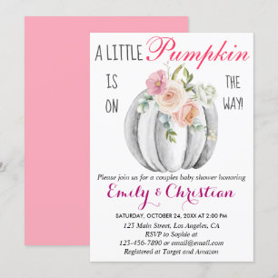 Cute Pink Floral Little Pumpkin Couple Baby Shower Invitation